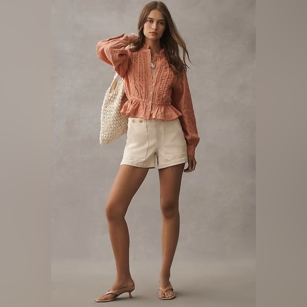 Pilcro Long-Sleeve Delicate Blouse • Coral
